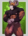  2018 5_fingers abs anthro biceps big_muscles biped black_body black_eyebrows black_fur border bovid brown_body brown_fur caprine digital_media_(artwork) eyebrows fingers flexing fur genitals green_background grey_body grey_border grey_fur grey_horn hi_res horn humanoid_genitalia humanoid_penis knuxlight looking_at_viewer male mammal mouflon multicolored_body multicolored_fur muscular muscular_anthro muscular_male nipples nude outside pecs penis pink_nipples pink_penis pinup portrait pose quads reed_pendleton sheep simple_background smile smirk solo standing teeth thick_eyebrows three-quarter_portrait uncut vein veiny_muscles veiny_penis wild_sheep yellow_eyes 