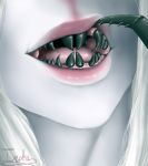  arachnid arthropod black_teeth fangs female humanoid monster_girl_(genre) mouth_shot open_mouth solo spider teeth the13thblackcat white_body white_skin 