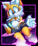  2016 anthro blue_eyes canid canine clothing cosplay evenytron fox girly gloves handwear headphones hi_res kagamine_rin male mammal miles_prower open_mouth solo sonic_the_hedgehog_(series) tight_clothing video_games vocaloid 