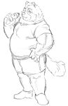  2020 anthro bottomwear canid canine clothing hi_res humanoid_hands kemono male mammal nore0825 overweight overweight_anthro overweight_male raccoon_dog shirt shorts simple_background solo tanuki topwear white_background 