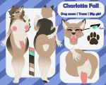  anthro anus areola balls belly big_balls big_breasts big_butt big_penis blue_background blush breasts brown_body brown_fur brown_hair butt canid canine canis cheek_tuft curvy_figure curvy_hips domestic_dog english_text eye_through_hair eyes_closed facial_tuft footprint fur genitals green_eyes gynomorph hair hi_res humanoid humanoid_genitalia humanoid_penis intersex konomofu long_hair mammal model_sheet navel nipples nude pawprint penis perineum simple_background slightly_chubby smile solo spread_anus spreading text tongue tongue_out trans_(lore) trans_woman_(lore) translucent translucent_hair tuft watermark wide_hips 