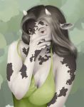  anthro applebug bovid bovine cattle clothed clothing dress female hi_res horn mammal solo spots spotted_body 