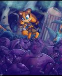  2014 anthro badger blue_eyes clothing detailed_background evenytron female machine mammal mustelid musteline robot smile sonic_boom sonic_the_hedgehog_(series) sticks_the_jungle_badger tree video_games 