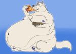  anthro belly canid canine canis domestic_dog eating food genitals immobile male mammal obese obese_anthro obese_male overweight overweight_anthro overweight_male penis pizza pizza_box pumex sitting small_penis solo 