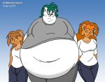  anthro cjshadorunner clothing daryl_vecat domestic_cat eyewear felid feline felis female glasses group hair male male/female mammal morbidly_obese neve_vecat obese overweight size_difference smile 