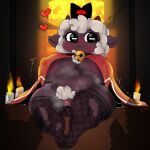 absurd_res anthro areola bell bell_collar belly big_areola big_belly big_breasts big_butt big_nipples blush bodily_fluids bottomwear bovid breasts butt candle caprine clothing collar cult_of_the_lamb dripping_pussy dripping_wet female fishnet_clothing fishnet_legwear fur genital_fluids genitals hair hi_res horn huge_areola huge_breasts lamb_(cult_of_the_lamb) legwear looking_at_viewer mammal massive_monster_(studio) musk musk_clouds navel nipples nude overweight pants pussy red_crown_(cult_of_the_lamb) sheep simple_background smile smolreapy solo sweat sweatdrop sweaty_genitalia thick_thighs topwear torn_bottomwear torn_clothing torn_pants white_body white_fur wide_hips wool_(fur) 