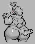 2025 4_fingers bear big_butt blush bottomless bracelet butt butt_grab clothed clothing disembodied_hand dress emanata eyelashes fingers flash_emanata glistening glistening_butt grey_background greyscale hand_on_butt huge_butt isaac_(wolfgirl9million) jewelry mammal mane monochrome open_mouth partially_colored round_ears short_tail simple_background sketch speech_bubble tail vocalization wolfgirl9million