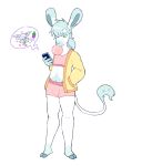  anthro asinus blue_body blue_fur bottomwear clothing donkey equid equine fur girly hair male mammal phone ponytail shorts solo sweater topwear tototlfluff 