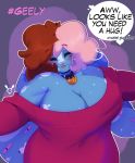  &lt;3 2020 anthro big_breasts breasts cleavage clothed clothing collar dialogue digital_media_(artwork) english_text eyes_closed female geeflakes geeflakes_(character) hair heart_nose hi_res lagomorph leporid looking_at_viewer mammal monster multicolored_hair off_shoulder open_mouth open_smile pink_nose rabbit signature smile solo sweater talking_to_viewer text topwear two_tone_hair 