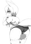  anthro breasts butt canid canine clothing female fur hair looking_at_viewer mammal monochrome nipples simple_background solo tanu-tan white_background 
