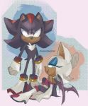  2020 anthro breasts chiropteran clothing duo eulipotyphlan eyeshadow female footwear gloves green_eyes handwear hedgehog makeup male mammal membrane_(anatomy) membranous_wings red_eyes rouge_the_bat sanicbaddie shadow_the_hedgehog signature sitting sonic_the_hedgehog_(series) tuft video_games wings 