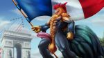  16:9 abs anthro avian ball_tuft balls bastille_day beak biceps big_balls big_penis bird chicken corrsk detailed_background digital_media_(artwork) feathers flag france french french_flag galliform gallus_(genus) genitals half-erect hi_res humanoid_genitalia humanoid_penis male muscular muscular_anthro muscular_male nude outside penis phasianid pubes saggy_balls solo tuft widescreen 