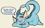 16:10 2020 ambiguous_gender anthro bodily_fluids dialogue digital_media_(artwork) eeveelution english_text feral hi_res humor itsunknownanon lol_comments looking_at_viewer meme narrowed_eyes nintendo open_mouth open_smile pok&eacute;mon pok&eacute;mon_(species) raised_tail red_eyes simple_background smile solo speech_bubble text vaporeon vaporeon_copypasta video_games white_background widescreen 
