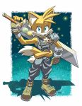  alternate_costume anthro blue_eyes canid canine clothing cloud_strife cosplay final_fantasy final_fantasy_vii fingerless_gloves footwear fox fur gloves handwear hi_res male mammal melee_weapon miles_prower signature solo sonic_the_hedgehog_(series) square_enix sword tuft video_games weapon yardley 