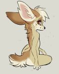  2020 ambiguous_gender anthro brown_eyes canid canine digital_media_(artwork) fennec fox fur looking_at_viewer looking_back mammal nude reign-2004 simple_background sitting solo tan_body tan_fur 