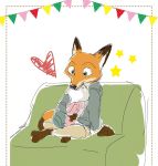  &lt;3 2019 anthro barefoot canid canine clothed clothing disney duo fox fully_clothed fur grey_body grey_fur judy_hopps lagomorph leporid mammal nick_wilde on_lap orange_body orange_fur pnoll rabbit red_fox simple_background sitting_on_lap smile white_background zootopia 