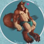  &lt;3 1:1 2018 5_fingers 5_toes abs anthro belly_tuft biceps black_penis boxers_(clothing) brown_body brown_fur brown_hair brown_nose brown_pawpads bulge canid canine canis chest_tuft clothing ear_tuft eyebrows fangs fingers fur genital_outline genitals green_clothing green_underwear hair half-closed_eyes half-erect hand_on_knee hi_res humanoid_genitalia humanoid_penis leaning leaning_back looking_at_viewer male mammal multicolored_body multicolored_fur muscular muscular_male narrowed_eyes navel navel_tuft neck_tuft nipples pawpads pecs penis penis_outline pubes saliva_drip signature simple_background sitting smile solo teeth text textured_background thydris tobias_(thydris) toes tongue tongue_out tuft two_tone_body two_tone_fur underwear whiskers wolf yellow_eyes 