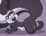  2020 anthro big_butt black_body black_fur butt butt_grab butt_in_face canid canine canis claws ear_piercing fluffy fluffy_tail fur grey_body grey_fur hand_on_butt looking_back looney_tunes macro male male/male mammal mephitid nude paws pep&eacute;_le_pew piercing seductive size_difference skunk slightly_chubby solo teaselbone teaselbone_(character) warner_brothers white_body white_fur wolf 