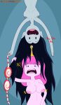  2019 absurd_res adventure_time assisted_exposure black_hair bra breasts cartoon_network clothing duo fangs female female/female gametimeasia grey_body grey_nipples grey_skin hair hi_res humanoid humanoid_on_humanoid humanoid_pointy_ears laugh long_hair marceline_abadeer nipples noseless not_furry nude open_mouth open_smile pink_body pink_hair pink_nipples pink_skin princess_bubblegum shocked smile text underwear upside_down vampire 