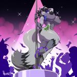  1:1 alternate_version_at_source anthro big_breasts breasts canid canine canis clothing coyote female footwear fox hi_res high_heels huge_breasts hybrid mammal nedoiko nipples pole shoes solo_focus stripper stripper_pole thick_thighs wide_hips zenocoyote_(oc) 