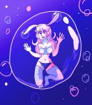  2019 animal_humanoid anthro big_breasts blue_body blue_fur blush breasts bubble bubbliiartz butt carrot clothed clothing detailed_background female floating flower food fur gloves green_eyes hair handwear hi_res humanoid lagomorph lagomorph_humanoid leporid leporid_humanoid looking_at_viewer mammal mammal_humanoid multicolored_body multicolored_fur navel open_mouth outside panties paws plant rabbit_humanoid sky smile solo two_tone_body two_tone_fur underwear usawa_fuwakaru vegetable water white_body white_fur 