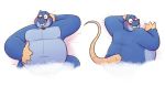  2020 anthro belly blue_body blue_fur blush eulipotyphlan eyes_closed fur leonthelionel lying male mammal mole_(animal) nipples overweight overweight_male simple_background solo 