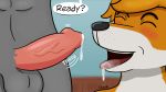  anthro bodily_fluids canid canine canis close-up duo etrola fox genital_fluids hi_res male male/male mammal oral precum tongue wet wolf 