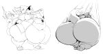  2020 anthro belly big_belly big_butt boot_(artist) burmecian butt clothing female final_fantasy final_fantasy_ix food freya_crescent hat headgear headwear hi_res huge_butt mammal melee_weapon monochrome overweight overweight_anthro overweight_female pizza polearm rodent simple_background solo square_enix thick_thighs video_games weapon white_background 