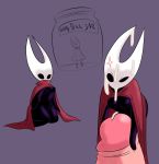  2020 annoyed arthropod bodily_fluids breasts cape clothing cum cum_on_face disembodied_penis duo female female_focus gametimeasia genital_fluids genitals glans grey_background hi_res hollow_knight hornet_(hollow_knight) humanoid_genitalia humanoid_penis macro male male/female micro micro_on_macro penis purple_body retracted_foreskin simple_background size_difference solo_focus team_cherry uncut vessel_(species) video_games 
