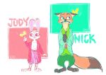  2019 arthropod barefoot bottomwear butterfly canid canine clothed clothing disney duo_focus english_text feral fox fully_clothed fur grey_body grey_fur group insect judy_hopps lagomorph lepidopteran leporid mammal necktie nick_wilde orange_body orange_fur pants pnoll rabbit red_fox shirt simple_background standing text topwear zootopia 