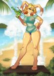  absurd_res beach breasts cactuskiss clothing erect_nipples female hi_res lagomorph leporid mammal nipples rabbit seaside solo summer water wet wet_clothing 