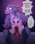  absurd_res accident anthro beastars blood bodily_fluids canid canine canis clawing claws death disembodied disembowelment duo dying english_text female gore guts haru_(beastars) hi_res ilovejudyhopps imminent_death lagomorph legoshi_(beastars) leporid male male/female mammal marthasays nervous profanity rabbit text wolf 