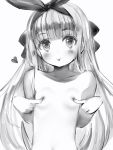  1girl :p blush bow flat_chest greyscale hair_bow hairband heart highres long_hair looking_at_viewer monochrome mononobe_alice nanashi_(nlo74593630) nijisanji nipples nude simple_background smile solo tongue tongue_out upper_body white_background 