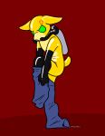  animate_inanimate anthro bottomwear clothing drone hi_res immelmann living_rubber male mammal pants rubber simple_background solo standing trying_to_put_on_pants unknown_species 