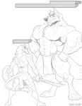  2020 abs anthro armor big_muscles black_and_white blush braided_beard butt canid canine canis clothing confident deltoids digitigrade duo eye_contact felid furgonomics gameplay_mechanics hair health_bar huge_muscles huge_pecs kihu lion loincloth long_hair looking_at_another male mammal melee_weapon monochrome muscular muscular_anthro muscular_male navel nipples pantherine pecs scared shield simple_background size_difference sketch smile sword thick_arms thick_thighs vein veiny_muscles video_games weapon white_background wolf 
