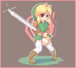  ! absurd_res blush bodily_fluids boots border child clothing diaper diver_(artist) footwear genital_fluids hat headgear headwear hi_res humanoid hylian legwear link looking_at_viewer male melee_weapon nintendo pink_border solo standing stockings sword the_legend_of_zelda tunic urine video_games weapon wet_diaper wetting young 