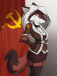  2020 anthro canid canine clothed clothing digital_media_(artwork) female fox hammer_and_sickle infinitedge2u mammal smile solo 