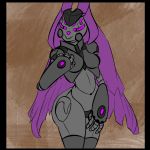  1:1 android anthro big_breasts big_butt black_border border breasts butt featureless_breasts featureless_crotch glowing glowing_eyes machine nude purple_eyes robot spooderdoodler thick_thighs zirca-t 