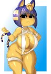  absurd_res animal_crossing ankha_(animal_crossing) anthro big_breasts breasts domestic_cat felid feline felis female hi_res looking_at_viewer mammal nintendo solo striped_tail stripes thick_thighs uraeus video_games wide_hips xiceowl 