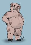  absurd_res anthro arm_hair armpit_hair balls body_hair cloven_hooves domestic_pig facial_hair flaccid foreskin genitals goatboner_(artist) hair hi_res hooves leg_hair long_foreskin looking_at_viewer male mammal multi_nipple navel nipples nude obese obese_anthro obese_male overweight overweight_anthro overweight_male penis pink_body pink_skin pubes signature simple_background solo spots spotted_body suid suina sus_(pig) tusks uncut vein veiny_penis 