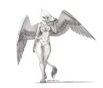  anthro anthrofied avian baron_engel beak bikini breasts clothed clothing feathered_wings feathers female friendship_is_magic gilda_(mlp) greyscale gryphon hasbro looking_at_viewer mammal monochrome my_little_pony mythological_avian mythology navel side-tie_bikini simple_background solo spread_wings standing swimwear thigh_gap traditional_media_(artwork) white_background wings 