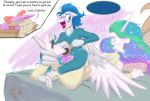  2020 blush brush clothing comb dialogue dreamy_daze_(oc) english_text equid equine feet female foot_fetish friendship_is_magic frist44 gift hairbrush horn humanoid_feet humanoid_hands laugh letter male male/female mammal my_little_pony pajamas pegasus princess_celestia_(mlp) text tickle_fetish tickle_torture tickling winged_unicorn wings 