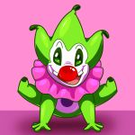  1:1 2020 4_fingers alien buckteeth clown digital_drawing_(artwork) digital_media_(artwork) disney elastico experiment_(lilo_and_stitch) fingers green_body green_eyes lilo_and_stitch looking_at_viewer open_mouth open_smile pink_background pyreball red_nose simple_background smile solo teeth 