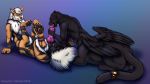  2020 anthro arcanine black_body black_fur collaboration duo felid fur genitals gradient_background hi_res incorgnito male male/male mammal marjani nintendo orange_body orange_fur pantherine penis pok&eacute;mon pok&eacute;mon_(species) simple_background striped_body striped_fur stripes taur video_games wings 