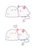  =_= ayu_(mog) blush ghost heart kiss no_humans original signature simple_background symbol_commentary white_background 