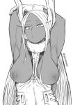  2020 7:10 animal_humanoid breasts clothed clothing exposed_breasts eyelashes female hi_res humanoid lagomorph lagomorph_humanoid leporid_humanoid mammal mammal_humanoid miruko monochrome my_hero_academia nipples partially_clothed rabbit_humanoid raised_arm shoganight simple_background sketch solo white_background 