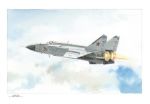  aircraft airplane blue_sky border cloud cloudy_sky dated day fighter_jet flying horikou jet mig-25 military military_vehicle no_humans original outdoors signature sky white_border 