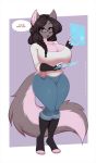  anthro braided_hair breasts canid canine canis cleavage clothed clothing dialogue eyewear female glasses hair hi_res mammal re-sublimity-kun solo wolf 