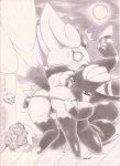  angry bodily_fluids crying espurr flower fullfolka fur genitals hair hi_res markings meowstic monochrome multi_tail nintendo plant pok&eacute;mon pok&eacute;mon_(species) pussy semi-anthro signature sitting sky standing sun tears touching_pussy traditional_media_(artwork) tuft video_games 