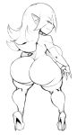 big_breasts big_butt breasts butt clothing dart_(thecon) female footwear goblin hi_res high_heels humanoid humanoid_pointy_ears legwear looking_back monochrome mostly_nude not_furry rear_view shoes short_stack simple_background thecon thigh_highs white_background 